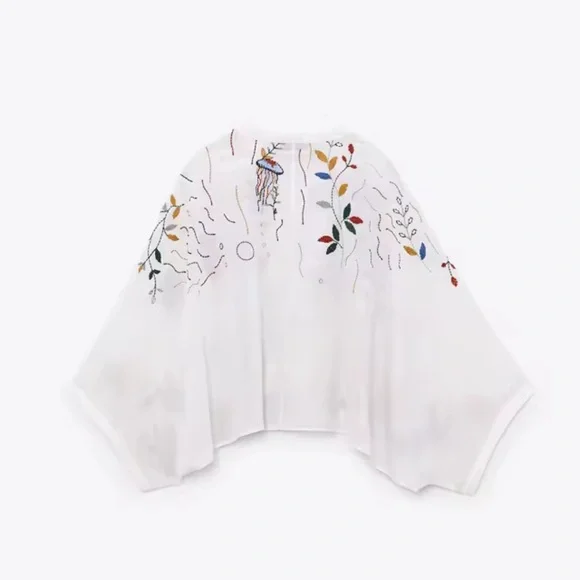 ZARA Embroidered White Kimono with Colorful Sea Life Design - Picture 2 of 14
